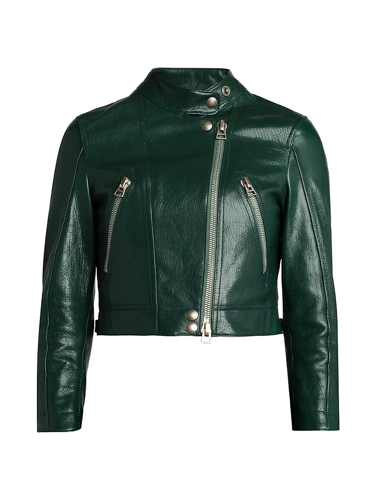 Grained Leather Cropped Jacket