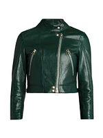 Grained Leather Cropped Jacket