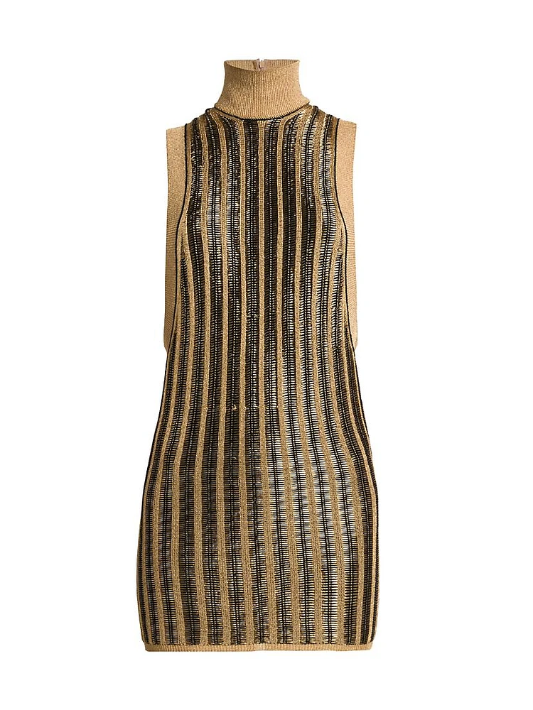 Slinky Virgin Wool-Blend Metallic Turtleneck Minidress