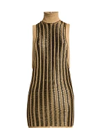 Slinky Virgin Wool-Blend Metallic Turtleneck Minidress