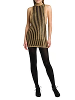 Slinky Virgin Wool-Blend Metallic Turtleneck Minidress