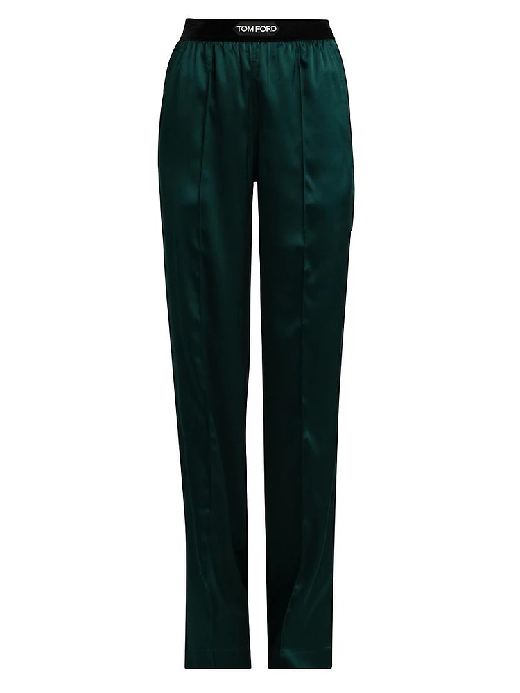 Logo Stretch Silk Satin Pajama Pants