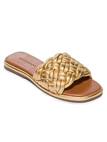 Troy Metallic Leather Woven Sandals