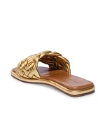 Troy Metallic Leather Woven Sandals