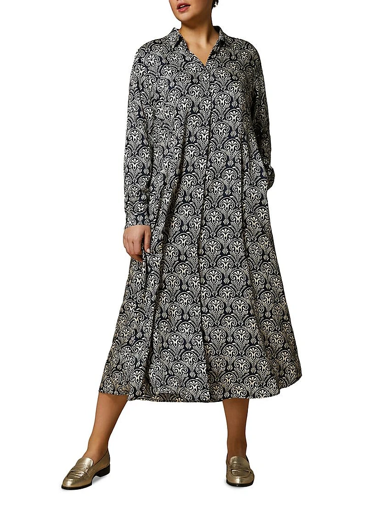 Plus Adam Printed Satin Shirtdress