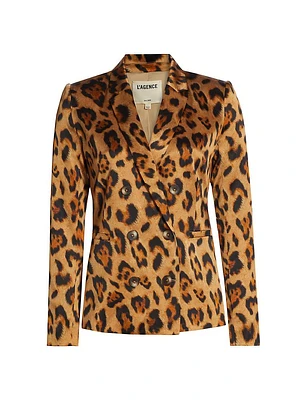 Colin Leopard Silk Double-Breasted Blazer