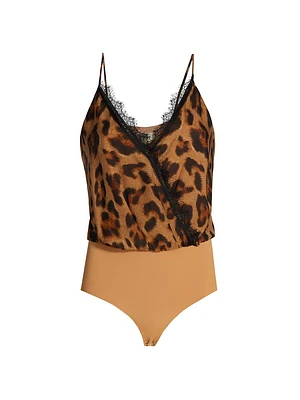 Jaxon Leopard Silk Surplice Bodysuit