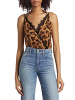 Jaxon Leopard Silk Surplice Bodysuit