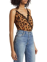 Jaxon Leopard Silk Surplice Bodysuit