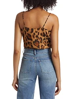 Jaxon Leopard Silk Surplice Bodysuit