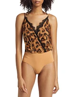 Jaxon Leopard Silk Surplice Bodysuit