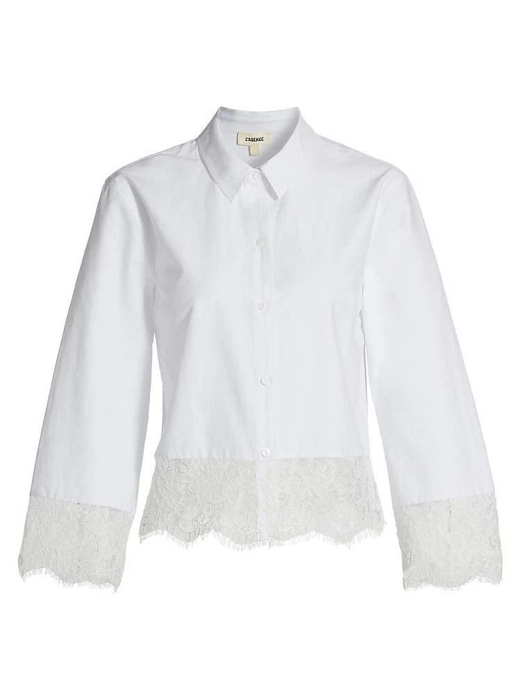 Levo Cotton-Blend Lace-Trim Blouse