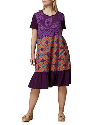 Piroga Geometric Flounce Midi-Dress