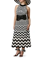 Bisous Wavy Striped Belted Knit Maxi Dress