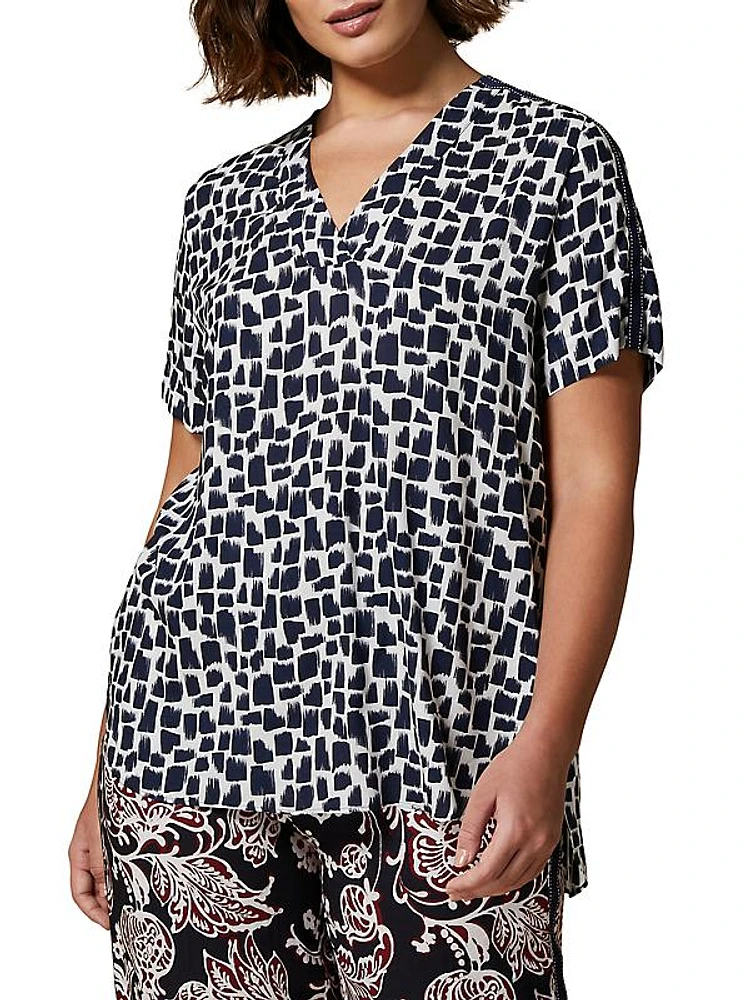 Plus Size Prisma Printed Short-Sleeve Top