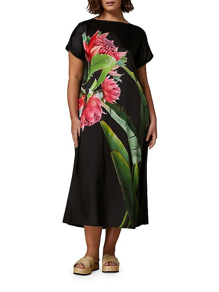 Plus Size Cadine Jersey-Backed Satin Midi-Dress