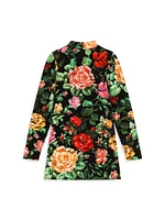 Little Girl's & Floral Print Velour Turtleneck Dress