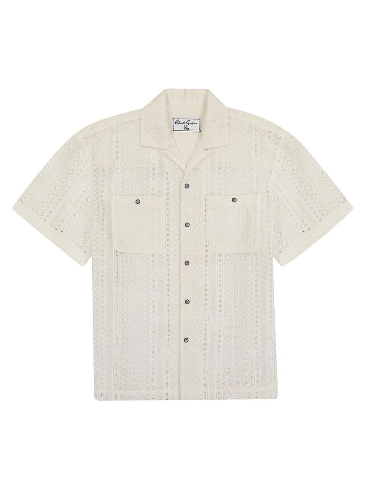 Milanese Open Lace Button-Front Shirt