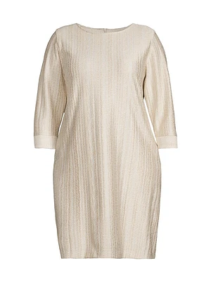 Golden Glow Textured Knit Knee-Length Dress