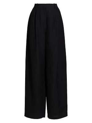 Wool-Blend Pleated Wide-Leg Trousers