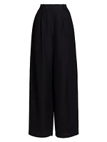 Wool-Blend Pleated Wide-Leg Trousers