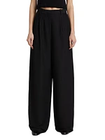 Wool-Blend Pleated Wide-Leg Trousers