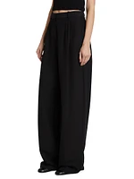 Wool-Blend Pleated Wide-Leg Trousers