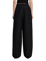 Wool-Blend Pleated Wide-Leg Trousers