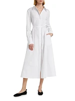 Cotton Poplin Tie-Waist Shirtdress