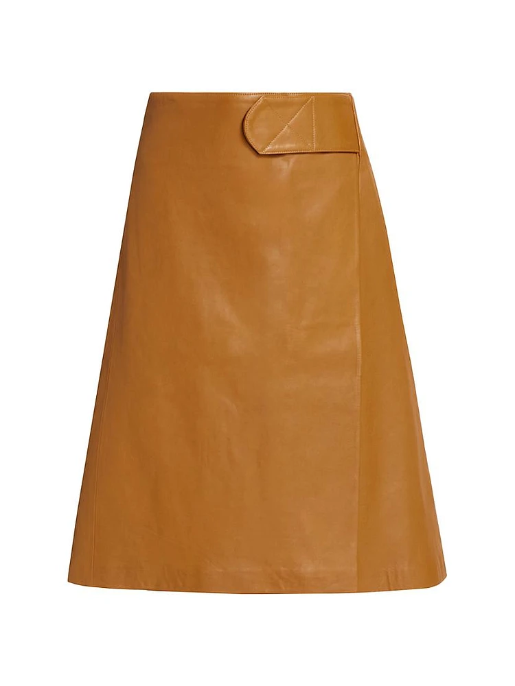 Leather A-Line Midi-Skirt