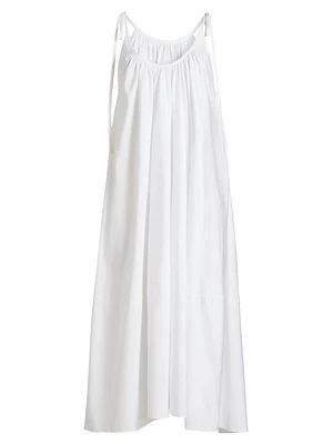 Gathered Cotton Poplin Maxi Dress