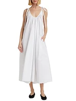 Gathered Cotton Poplin Maxi Dress