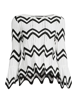 Contrast Chevron & Pointelle Knit Tunic