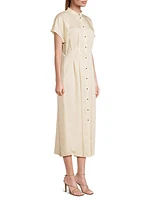 Darted Button-Front Midi-Dress