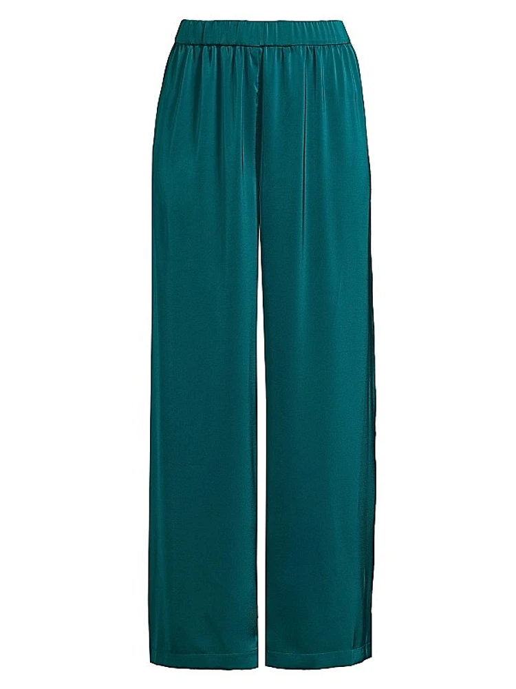 Pleated Charmeuse Wide-Leg Pants