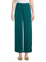Pleated Charmeuse Wide-Leg Pants