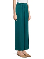Pleated Charmeuse Wide-Leg Pants