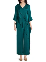 Pleated Charmeuse Wide-Leg Pants