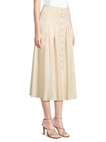 Pleated Button-Front A-Line Midi-Skirt