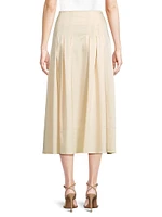 Pleated Button-Front A-Line Midi-Skirt