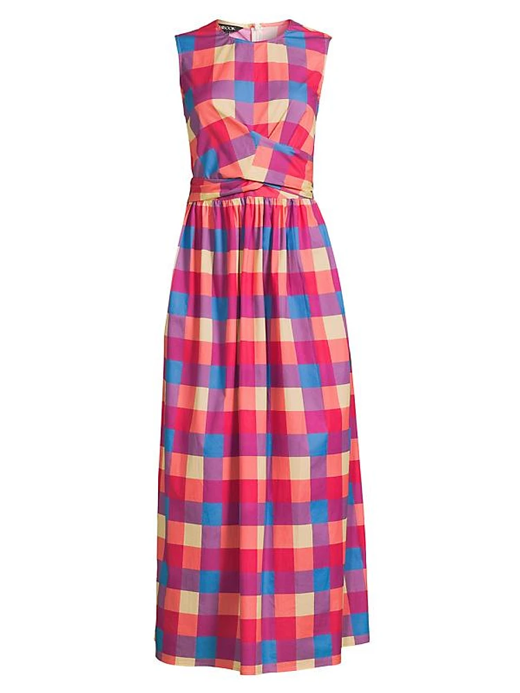 Maxi Plaid Tie-Waist Maxi Dress