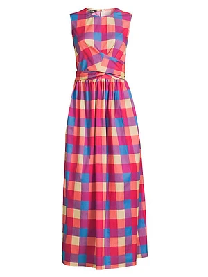 Maxi Plaid Tie-Waist Maxi Dress