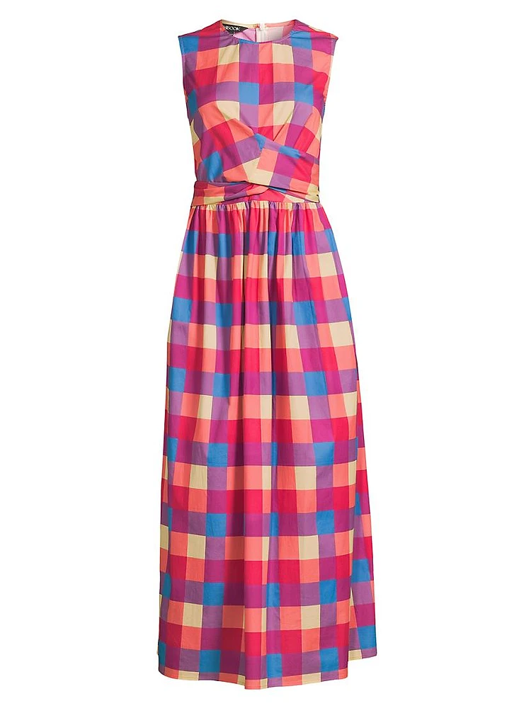 Maxi Plaid Tie-Waist Dress