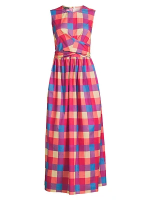 Maxi Plaid Tie-Waist Dress