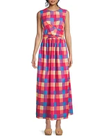 Maxi Plaid Tie-Waist Maxi Dress