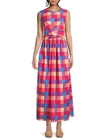 Maxi Plaid Tie-Waist Dress