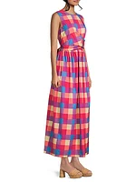 Maxi Plaid Tie-Waist Maxi Dress