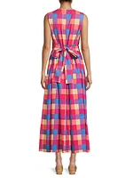 Maxi Plaid Tie-Waist Maxi Dress