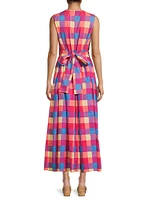 Maxi Plaid Tie-Waist Dress