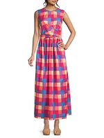 Maxi Plaid Tie-Waist Maxi Dress